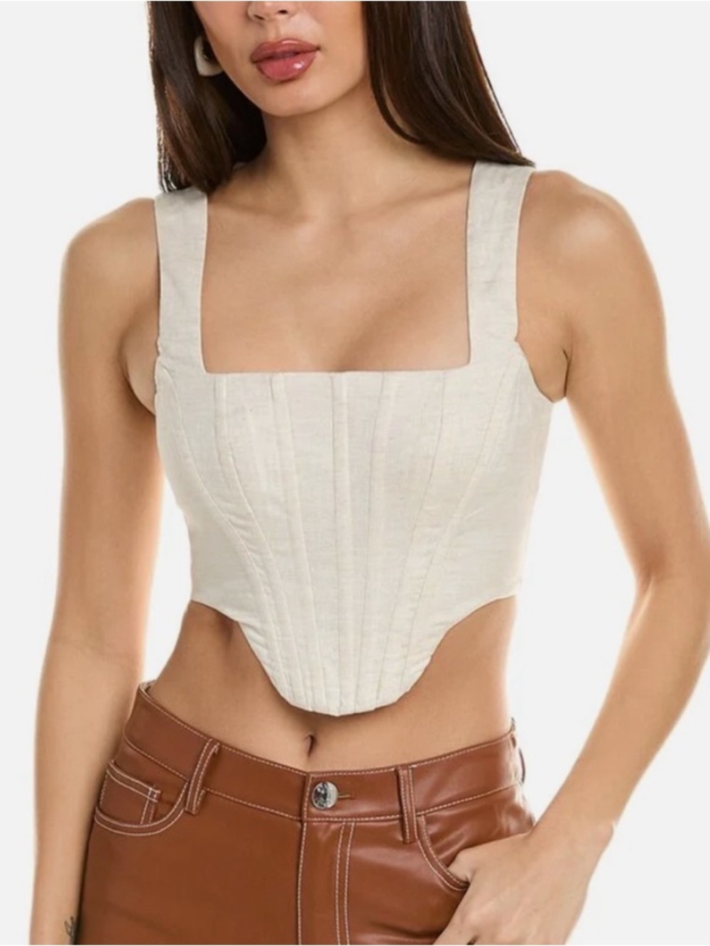 STAUD Alice Corset Top Linen Size 14